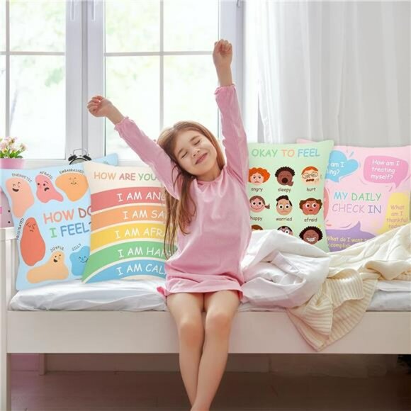 Calming Corner Pillow Covers Set of 4 Kids Room Classroom Counseling Decor Cushi - Picture 2 of 7